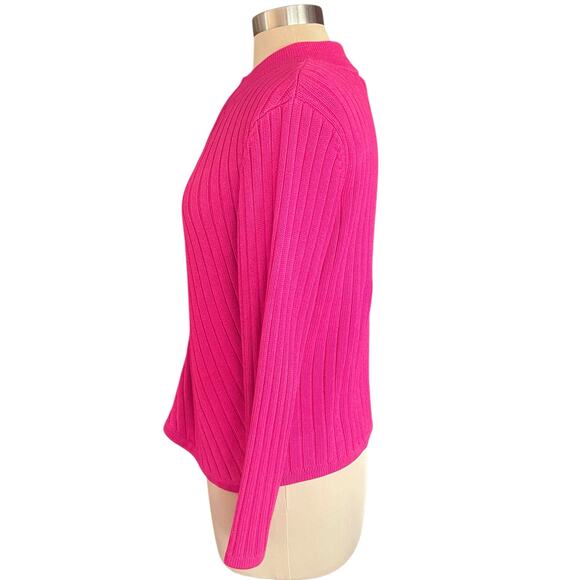 Talbots Fuchsia Pink Full Zip Sweater Cardigan Size SMALL Ribbed Knit Heavy Knit - Picture 3 of 8